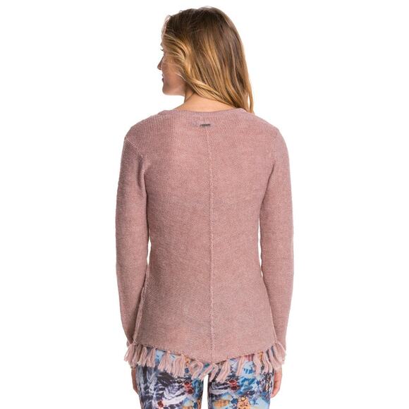 ⭐️ 3/$20 Prana Shelby Poncho Sweater XS Pink Blush Pom Cable Knit Fringe Hem - Picture 3 of 11